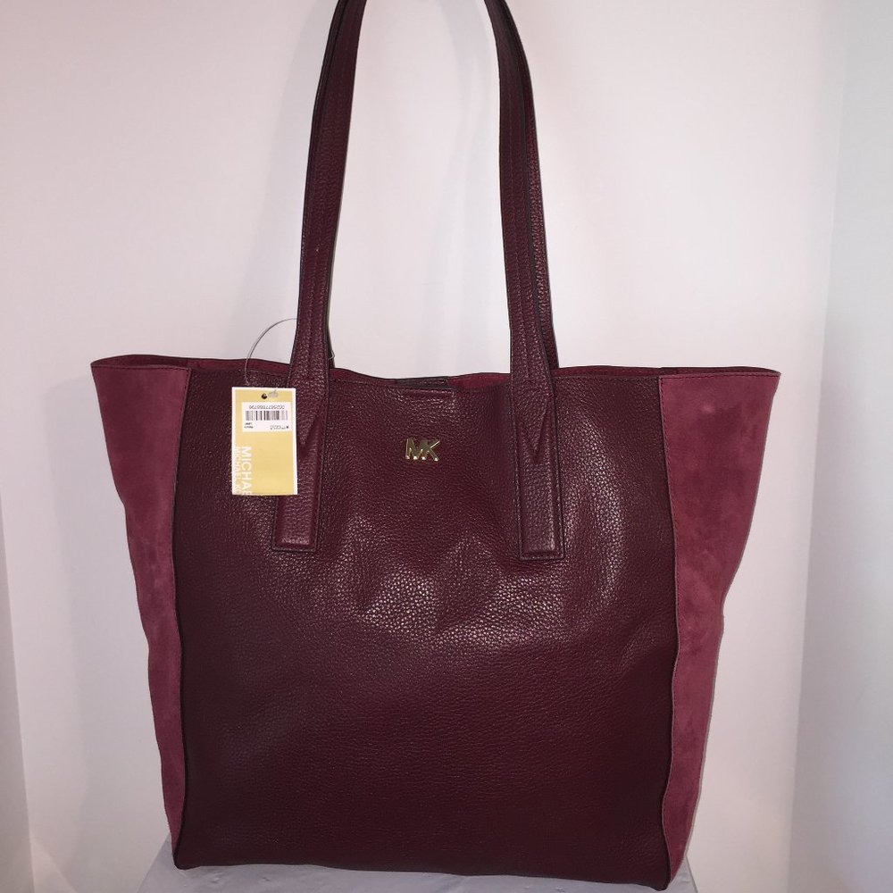 MICHAEL KORS Maroon/Oxblood Mixed Leather Tote NEW
